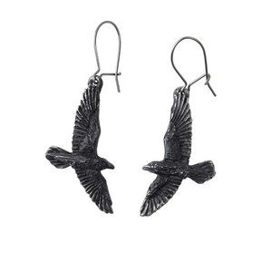 Alchemy Gothic Black Flying Ravens Surgical Steel Hook Earrings NEW